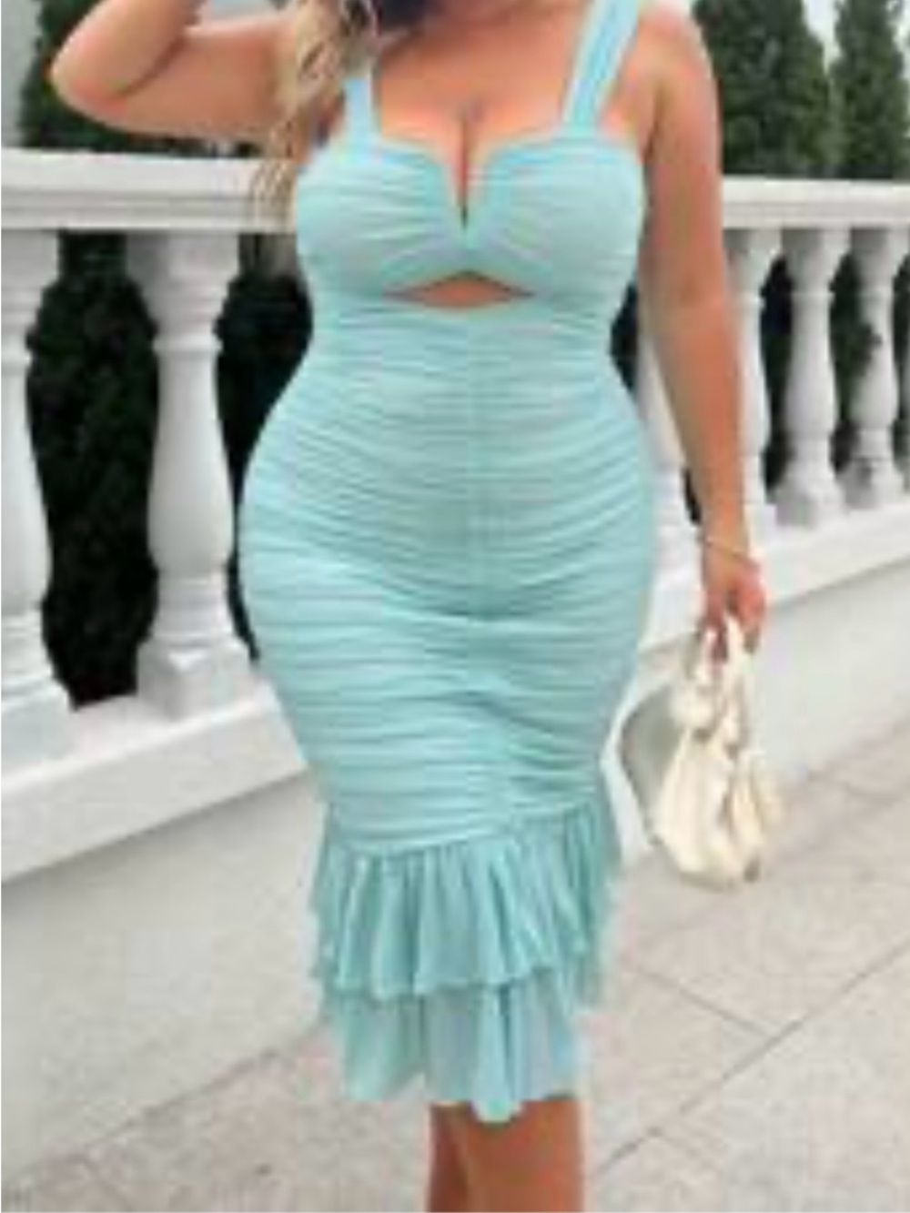 Beautiful Aqua ruched dress fits 18-22